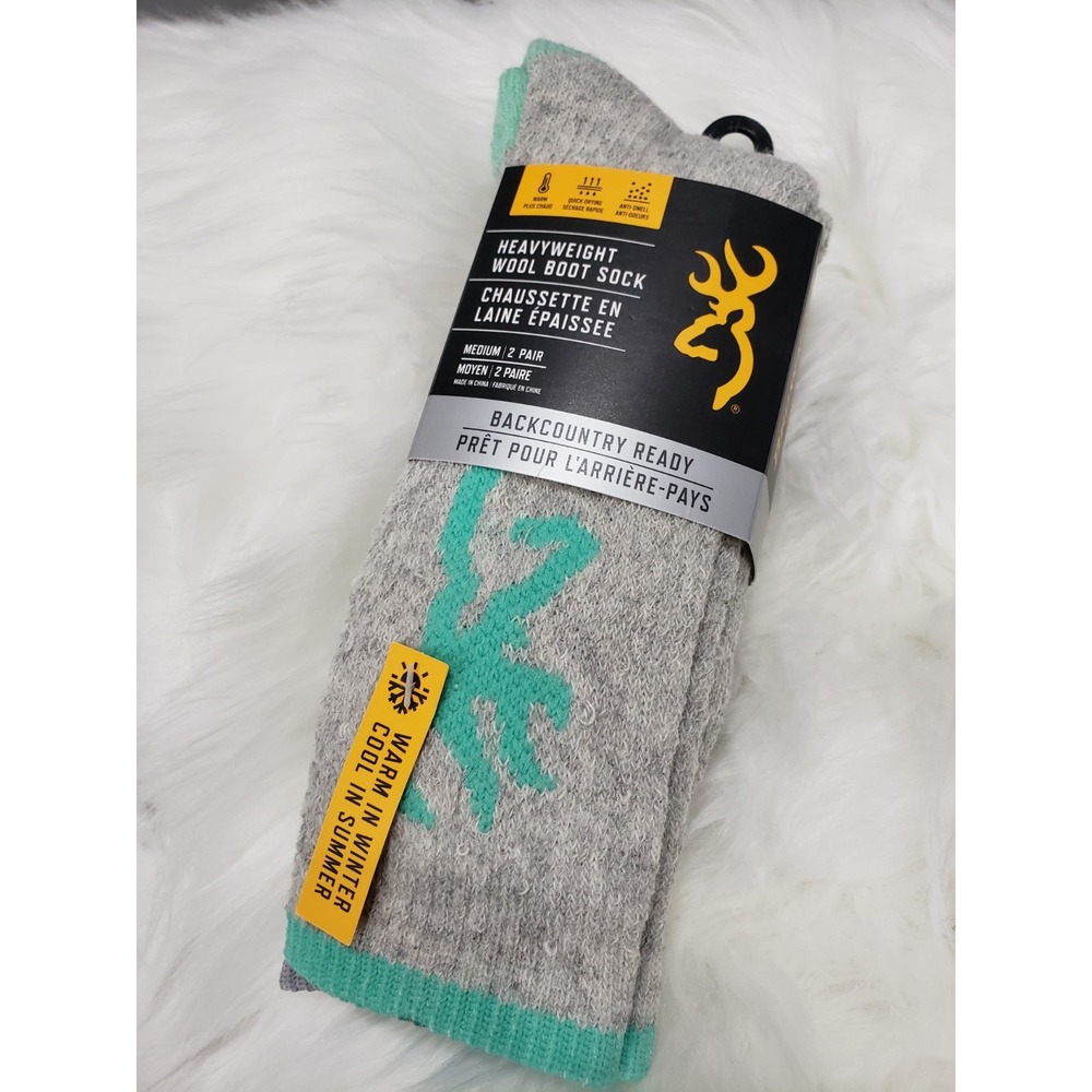 2 Pairs Browning Women's - Medium - Heavyweight Wool Blend Socks Gray Aqua
